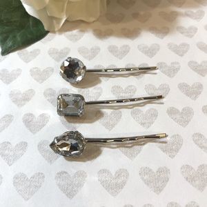 Rhinestone Embellished Silver Bobby-pins Set of 3